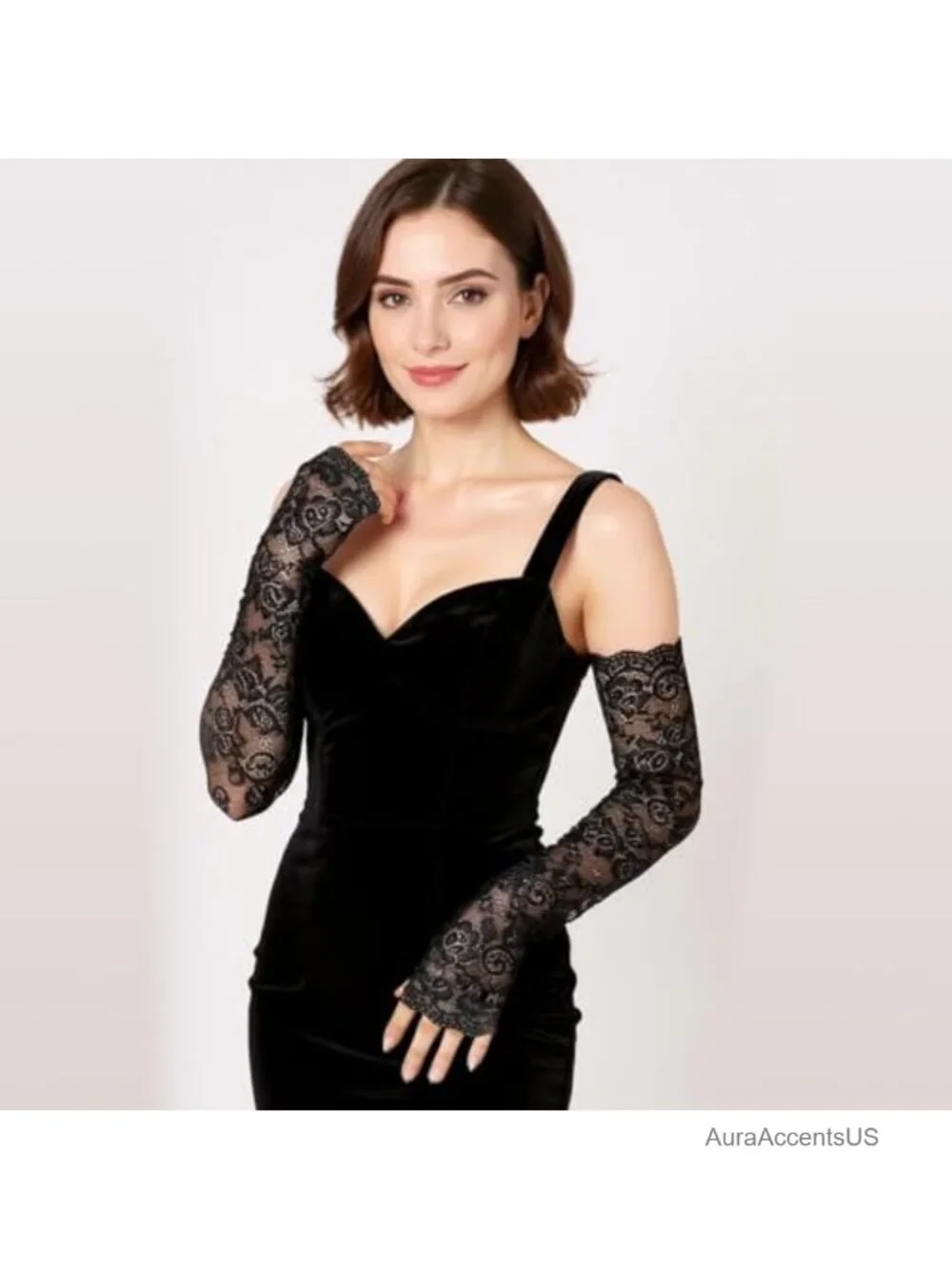 Fingerless Lace Gloves Elbow Length Long Arm Sleeves Elegant Floral Dance Gloves